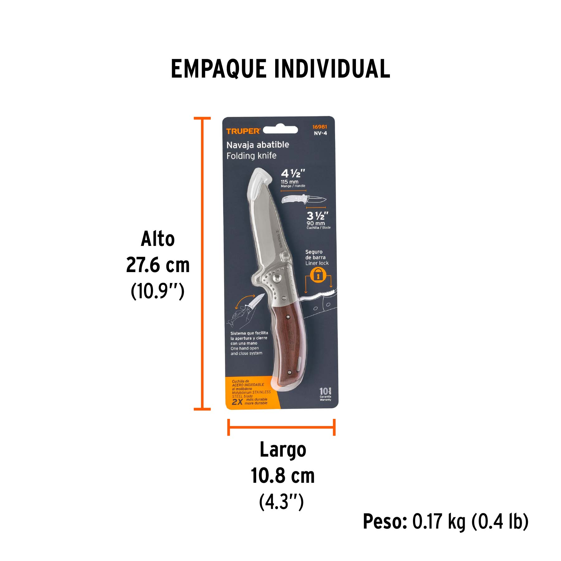 Navaja 4" abatible mango metálico