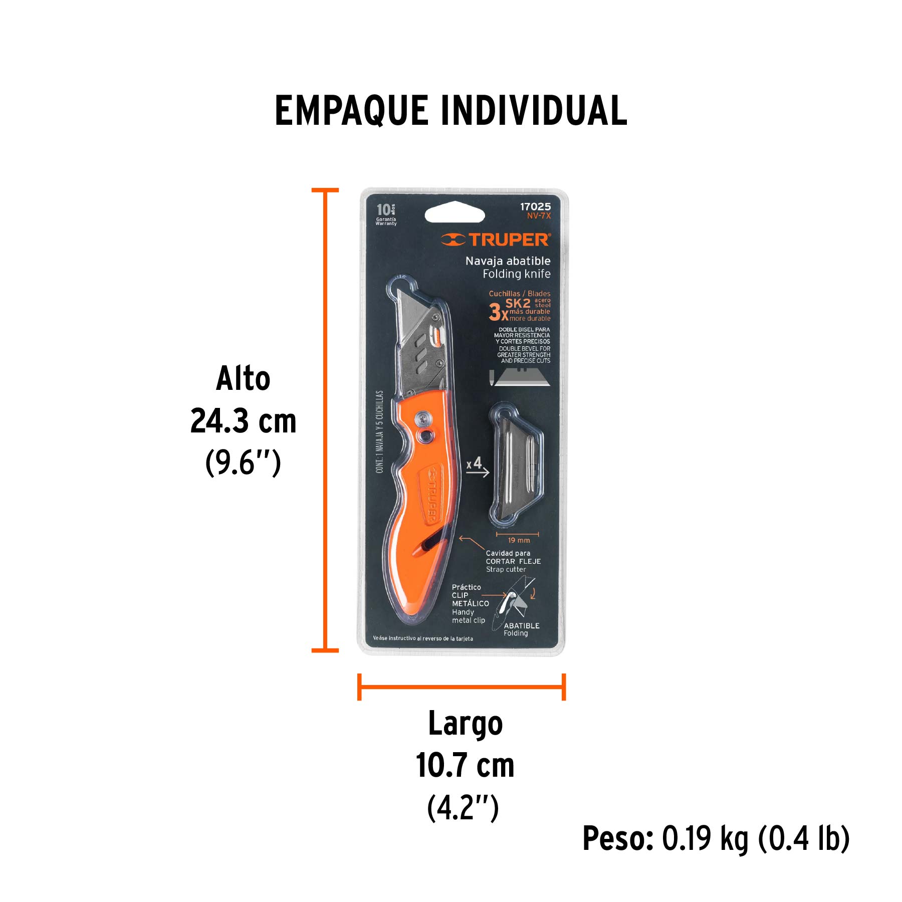 Navaja 7" abatible, cuerpo metálico