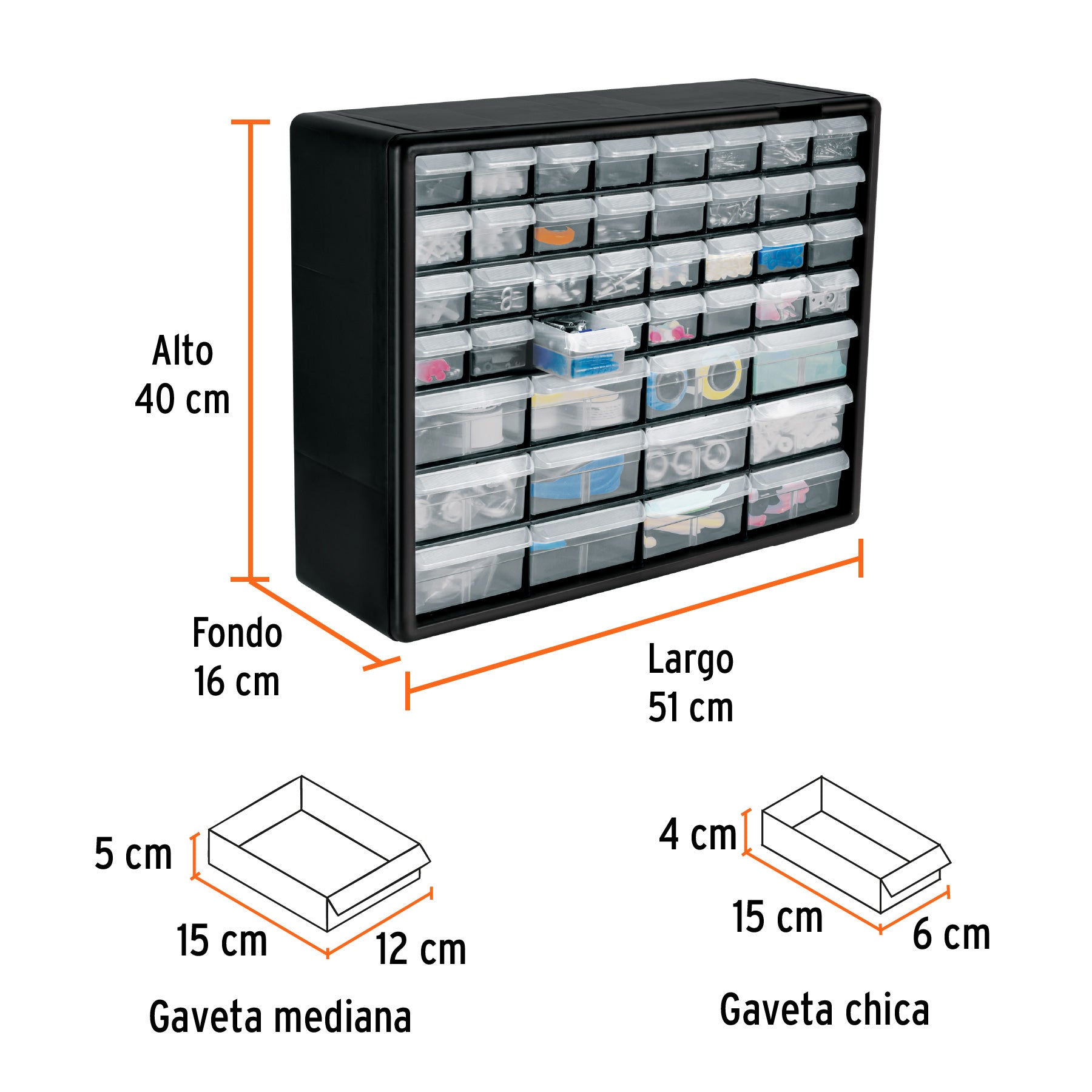 Organizador con 44 gavetas, Truper