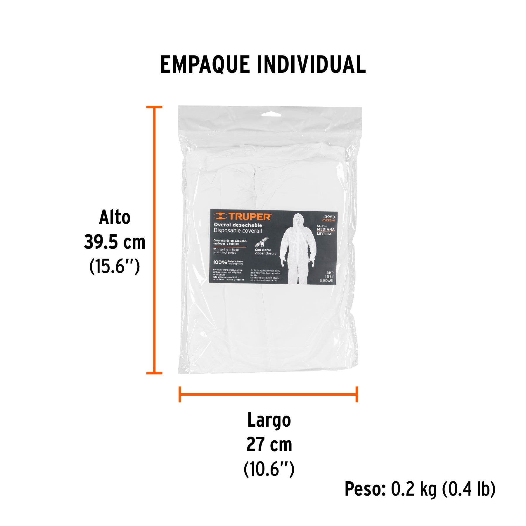 Overol desechable, talla mediana