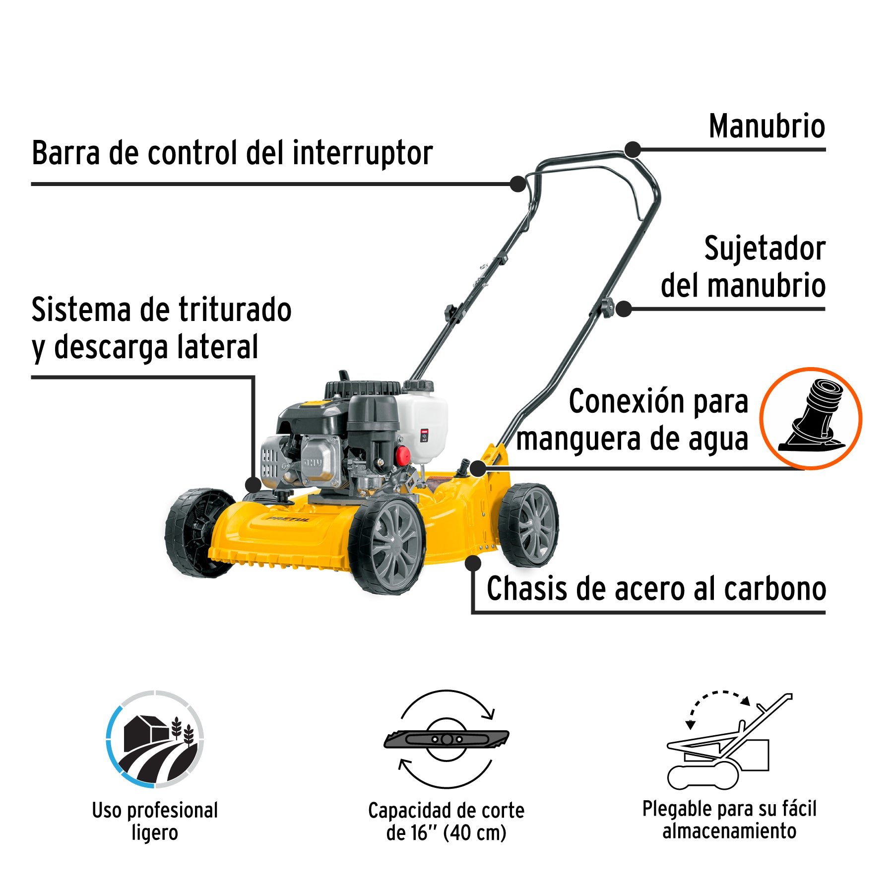 Podadora, motor gasolina, 3HP,16",Pretul