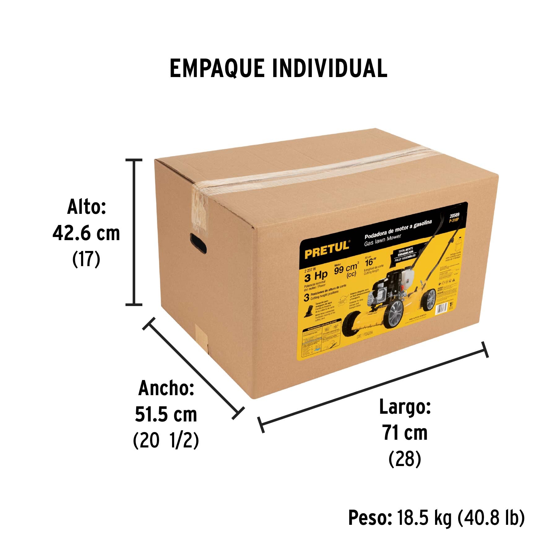 Podadora, motor gasolina, 3HP,16",Pretul