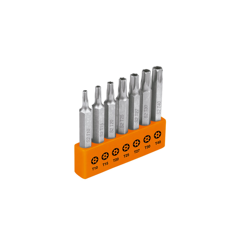 Juego de 7 puntas Torx con seguro, largo 2' en organizador