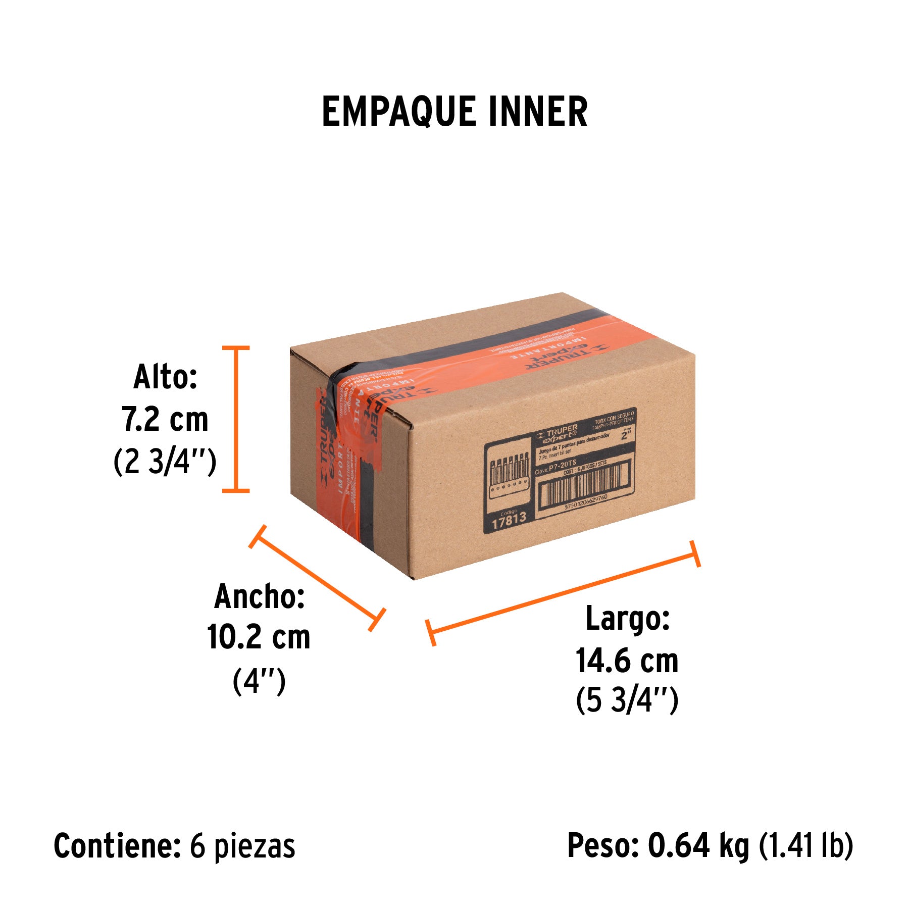 Juego de 7 puntas Torx con seguro, largo 2' en organizador