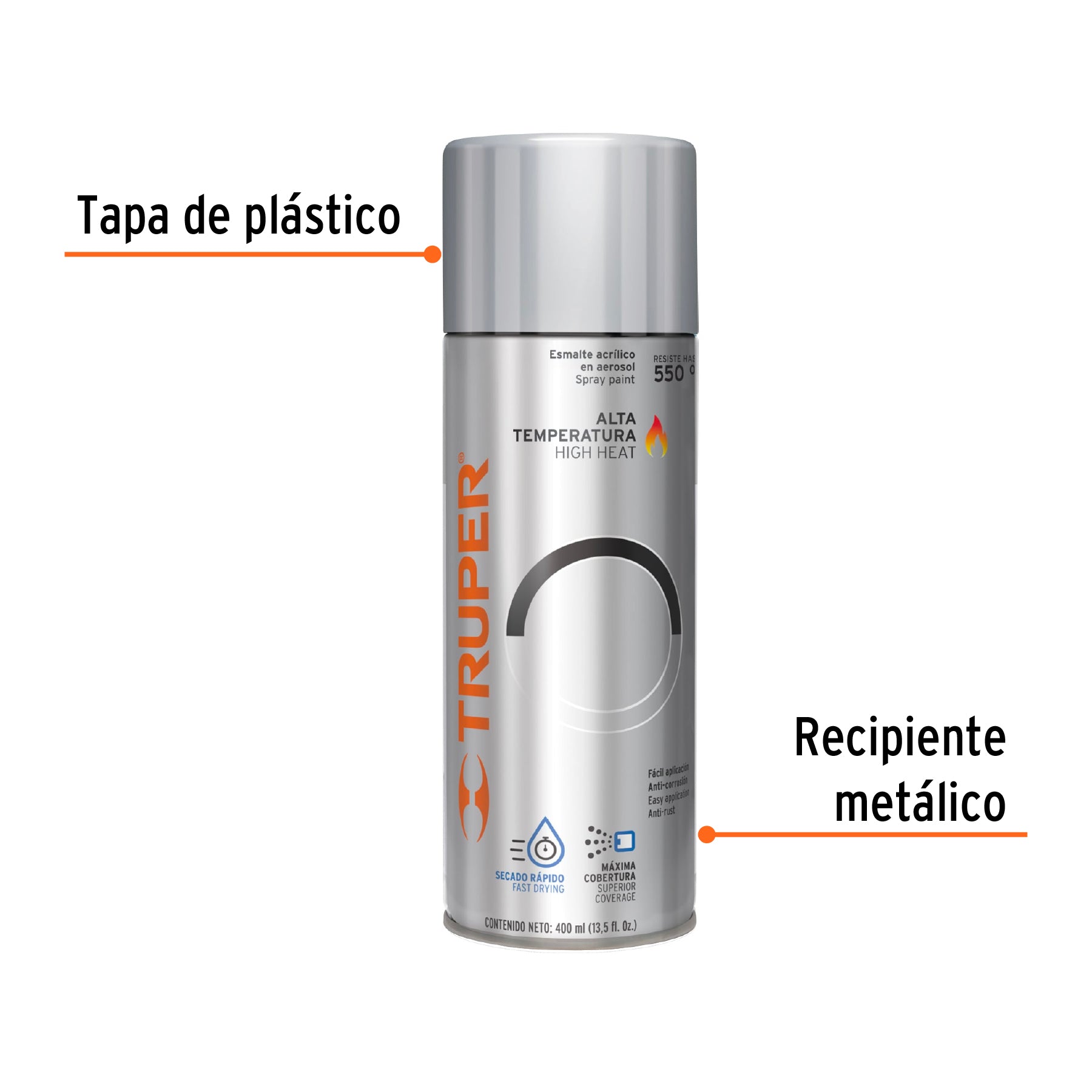 Pintura en aerosol alta temp,aluminio,bote tradicional,400ml