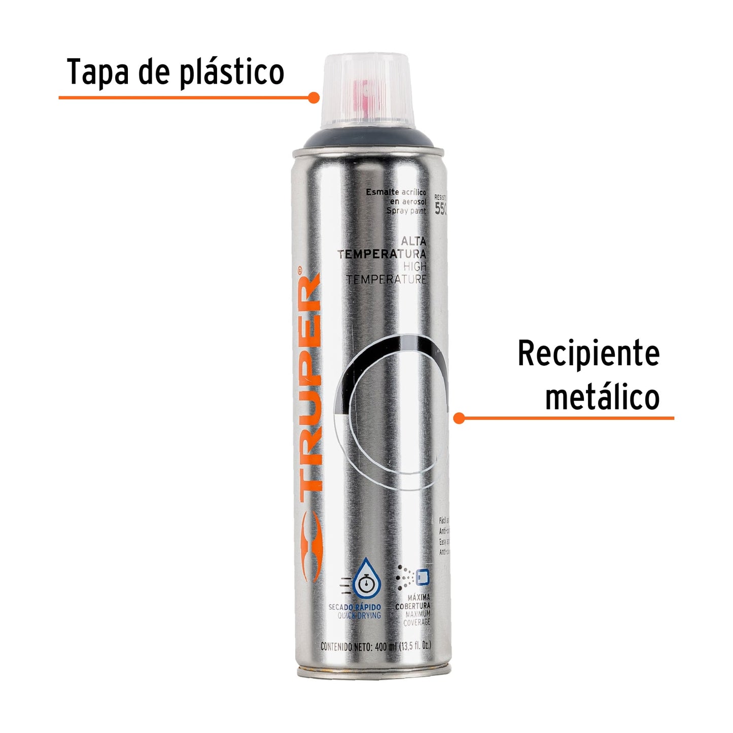 Pintura (Esmalte acrílico) aerosol,alta temperatura,aluminio