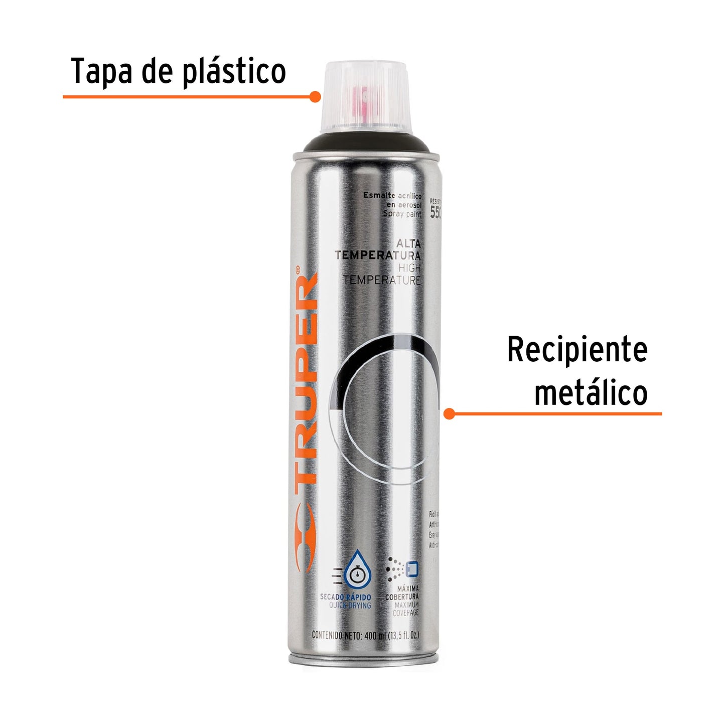 Pintura (Esmalte acrílico) en aerosol,alta temperatura,negro