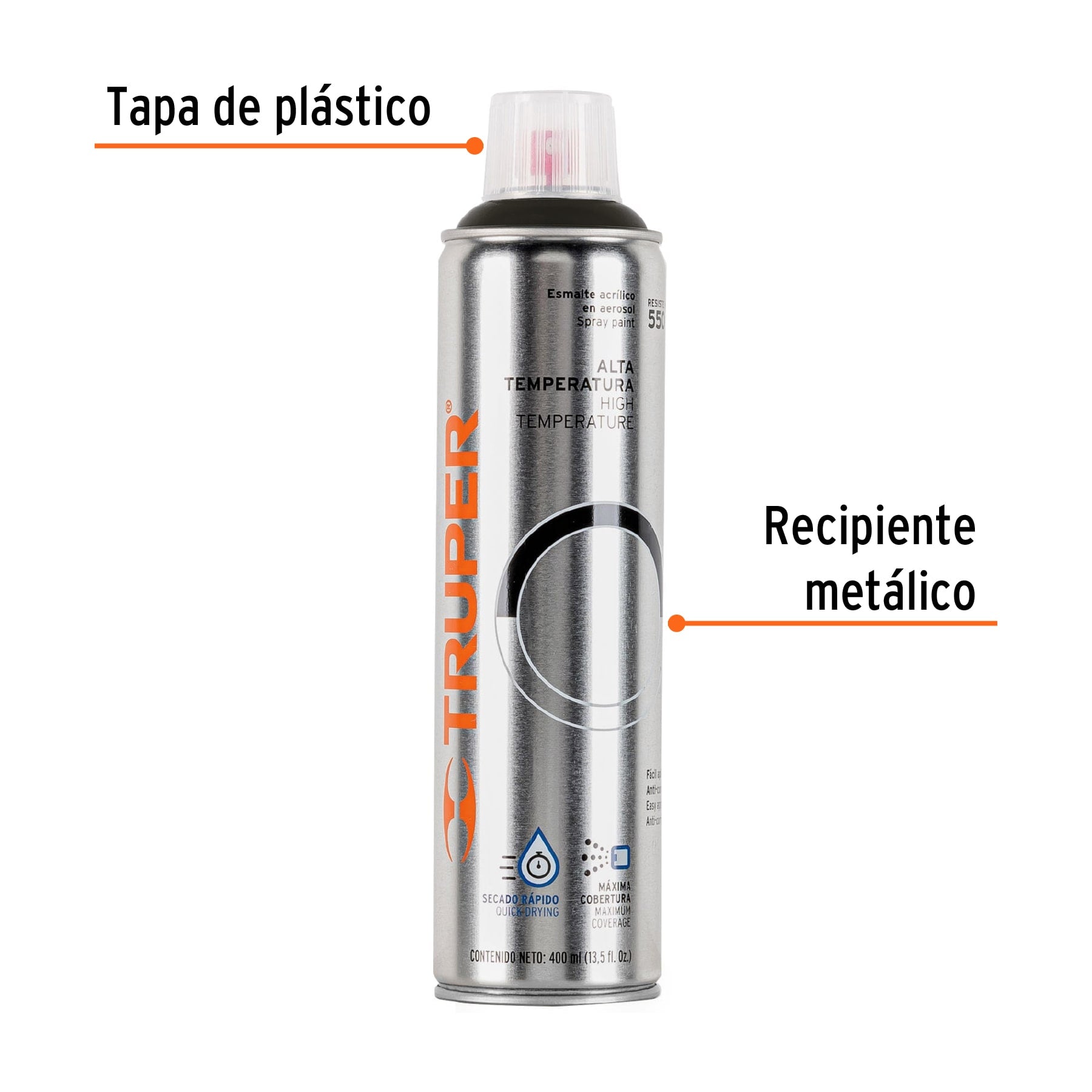Pintura (Esmalte acrílico) en aerosol,alta temperatura,negro