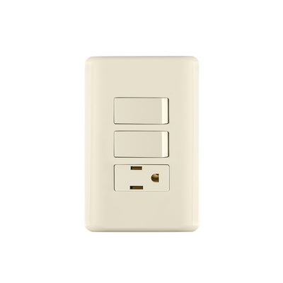 Placa armada 2 interruptores y contacto, marfil, Basic