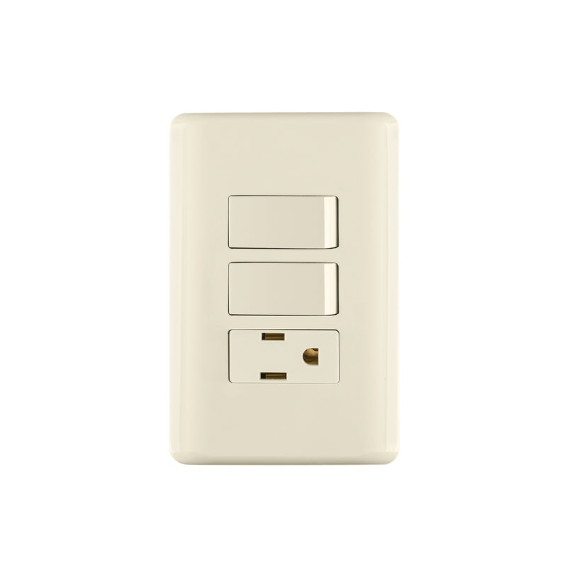 Placa armada 2 interruptores y contacto, marfil, Basic
