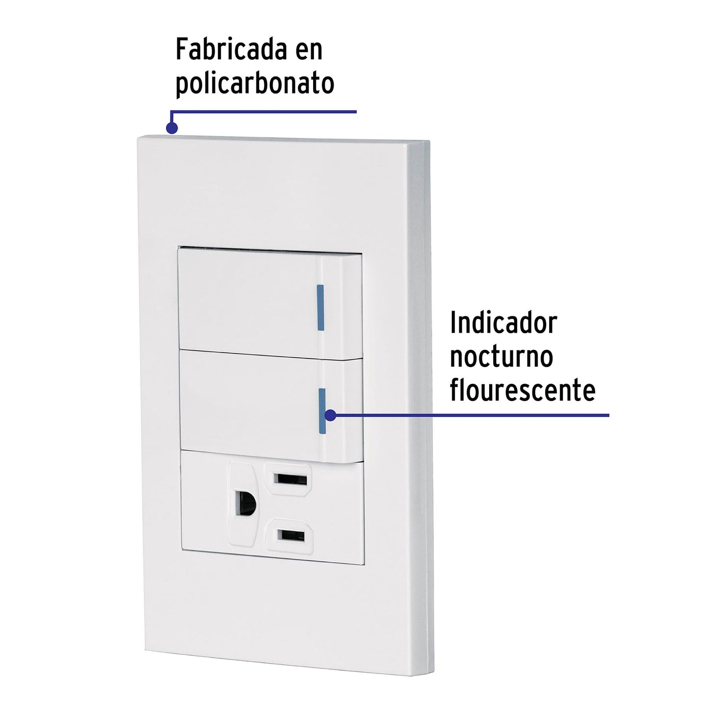 Placa armada 2 interruptores,1 contacto,1mod,Española,blanco