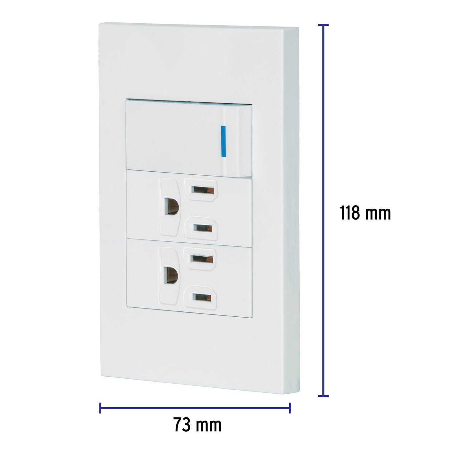 Placa armada 1 interruptor, 2 contactos,1mod,Española,blanco