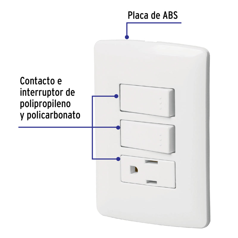 Placa armada contacto 2 interruptores,blanco, línea Italiana