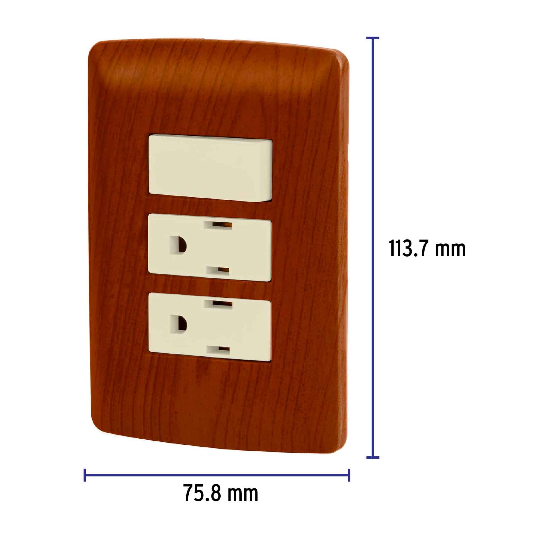 Placa armada 2 contactos e interruptor,madera,línea Italiana