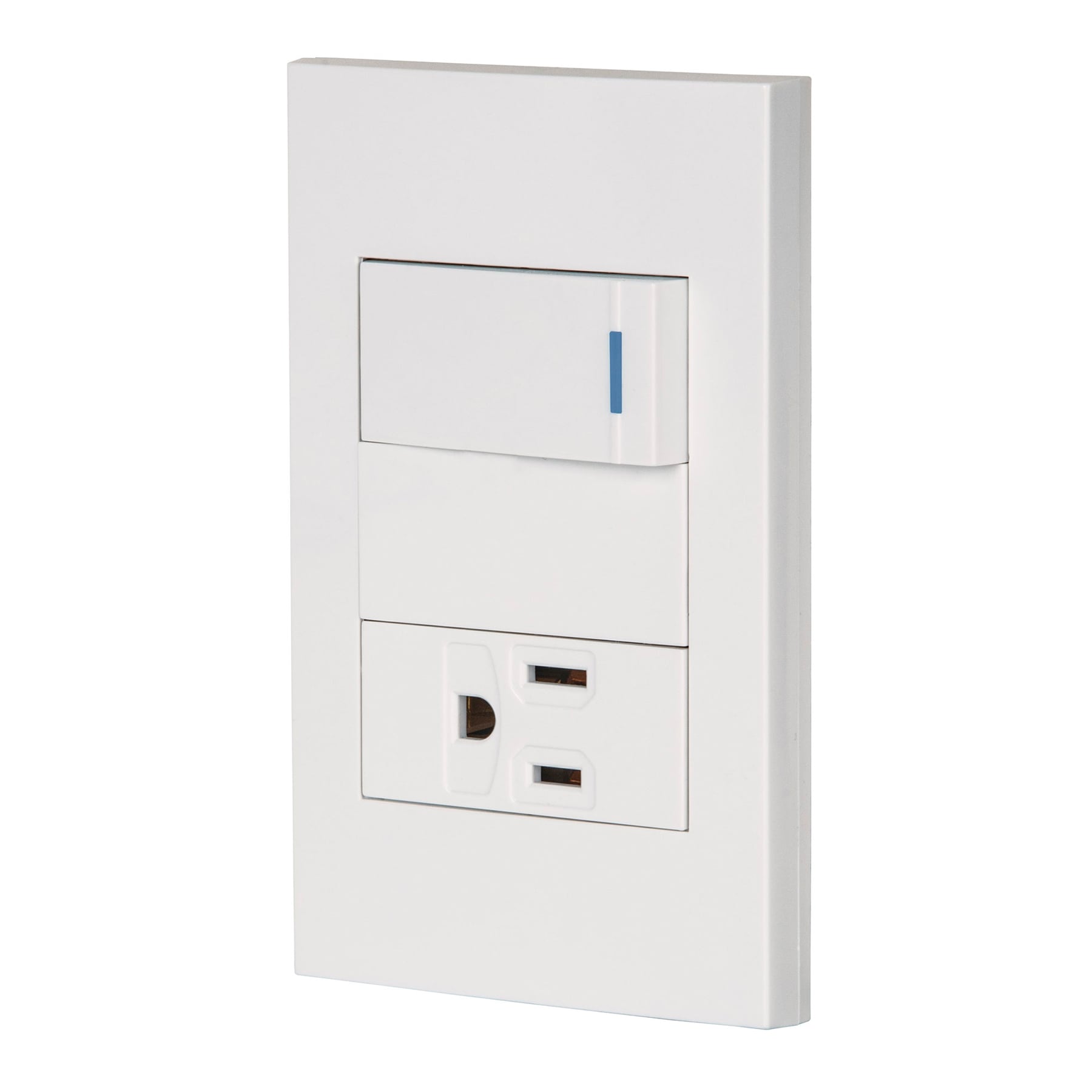 Placa armada 1 interruptor,1 contacto,1mod, Española, blanco