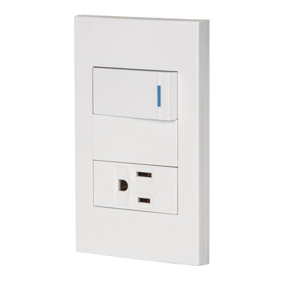 Placa armada 1 interruptor,1 contacto,1mod, Española, blanco