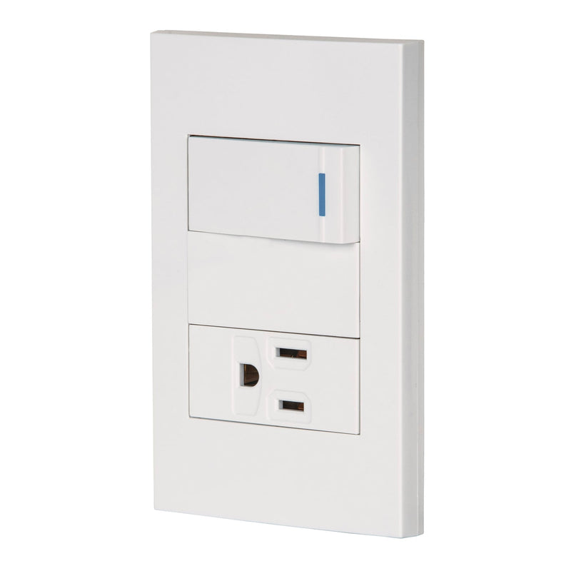 Placa armada 1 interruptor,1 contacto,1mod, Española, blanco