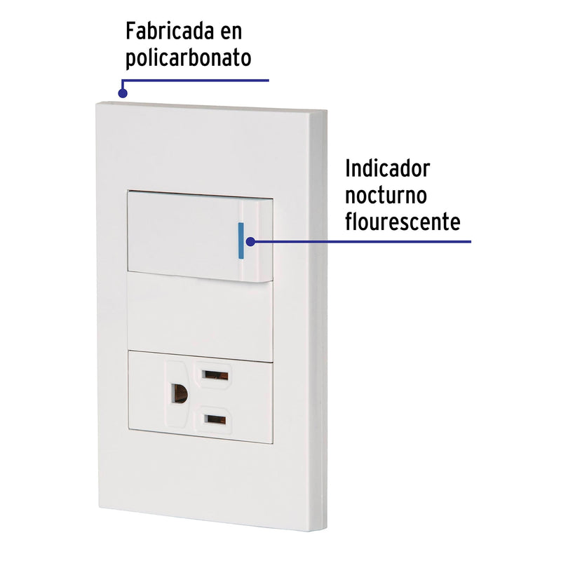 Placa armada 1 interruptor,1 contacto,1mod, Española, blanco