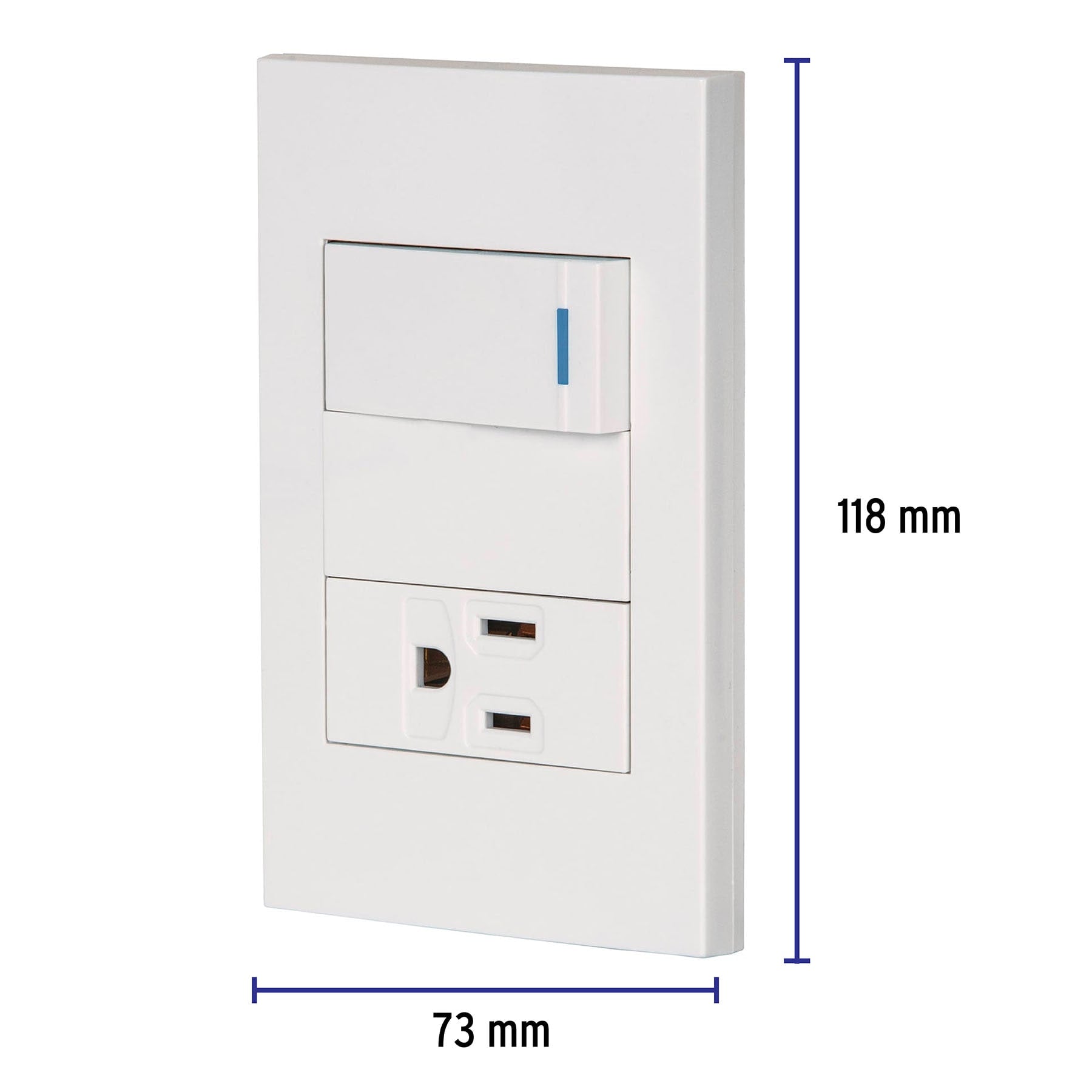 Placa armada 1 interruptor,1 contacto,1mod, Española, blanco