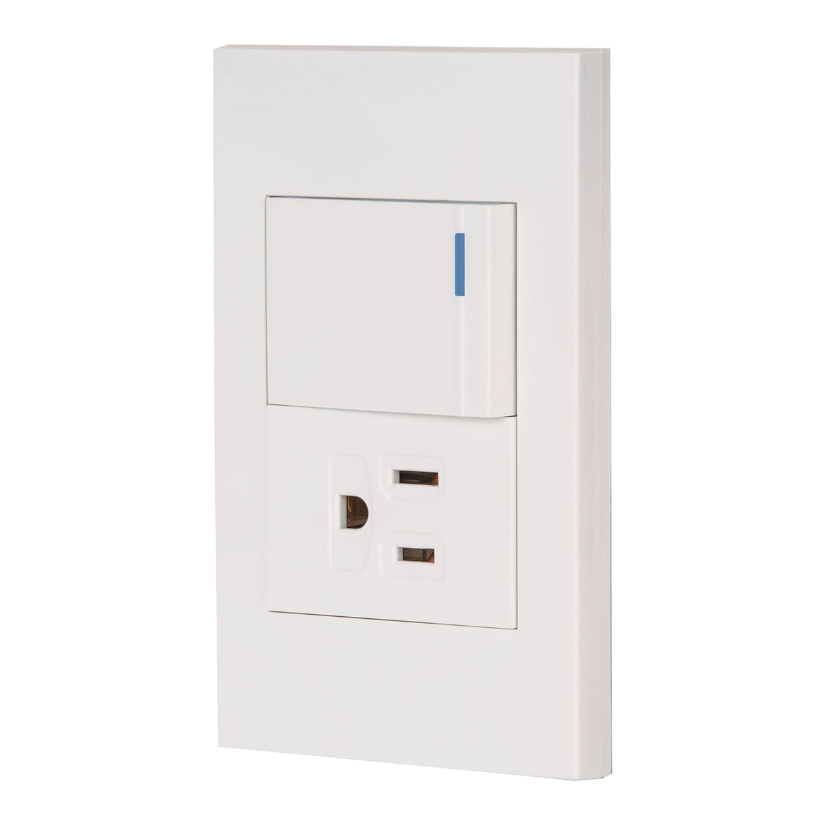 Placa armada 1 interruptor,1contacto,1.5mod,Española, blanco