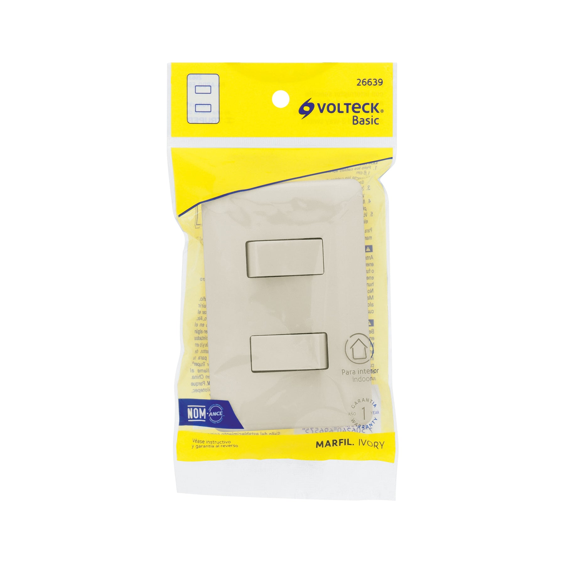 Placa armada 1 interruptor y 1 escalera, marfil, Basic