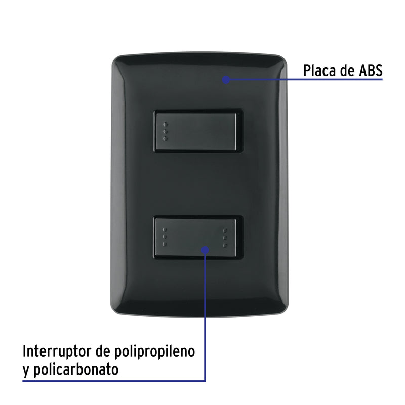 Placa armada 1 interruptor 1 escalera, negro, línea Italiana