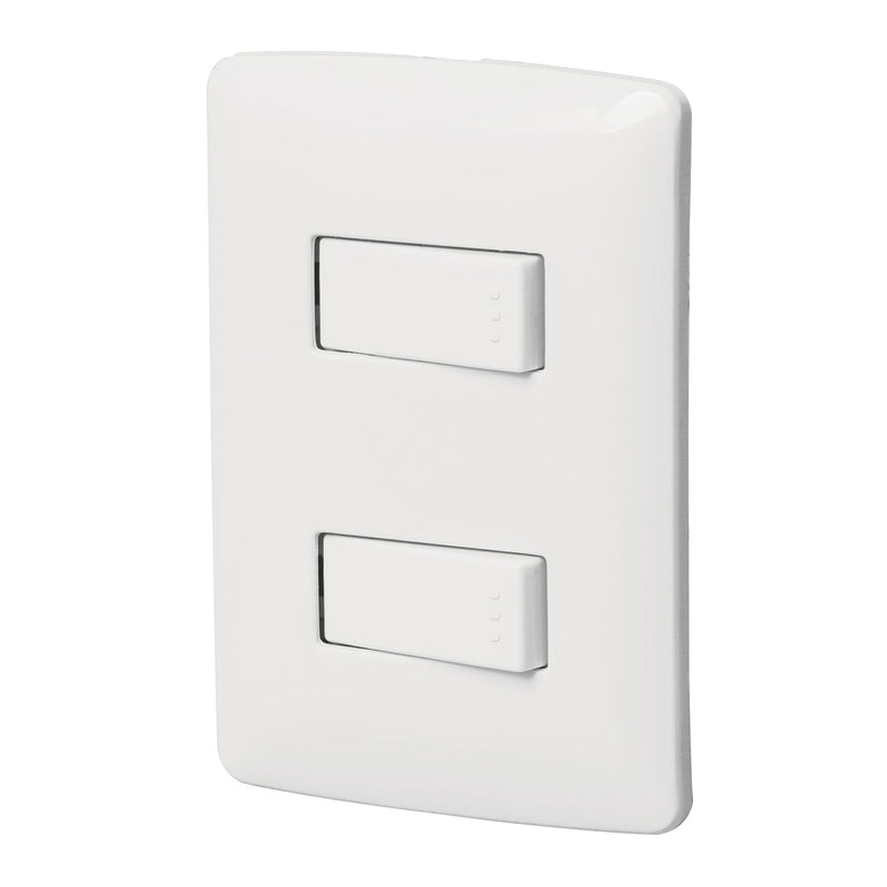 Placa armada, 2interruptores sencillos,blanco,línea Italiana