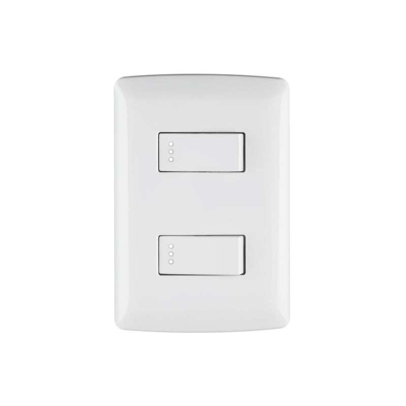 Placa armada, 2interruptores sencillos,blanco,línea Italiana