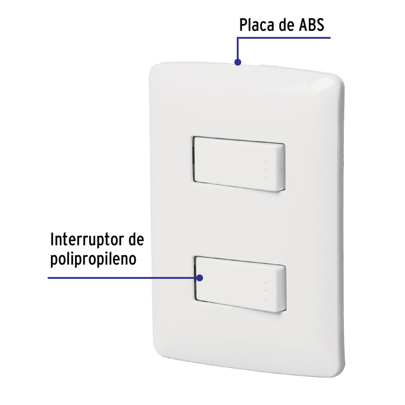 Placa armada, 2interruptores sencillos,blanco,línea Italiana