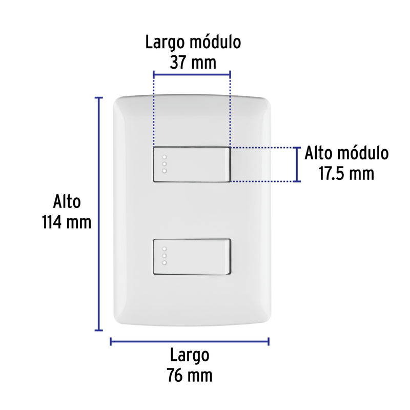 Placa armada, 2interruptores sencillos,blanco,línea Italiana
