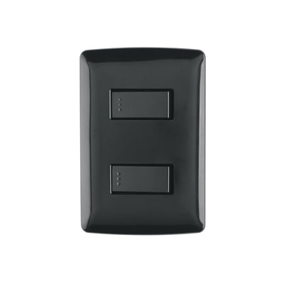 Placa armada, 2 interruptores sencillos,negro,línea Italiana