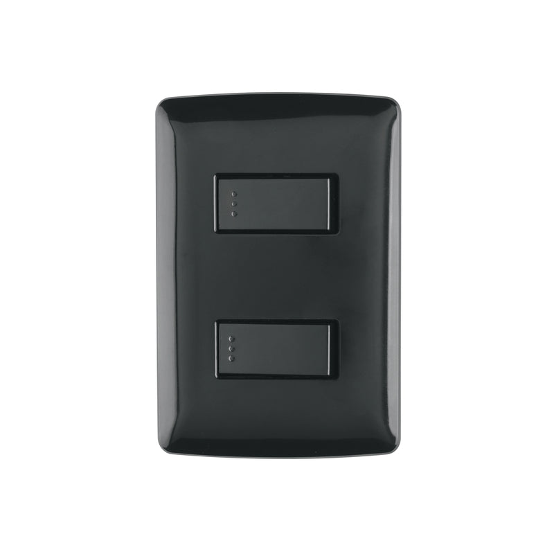 Placa armada, 2 interruptores sencillos,negro,línea Italiana