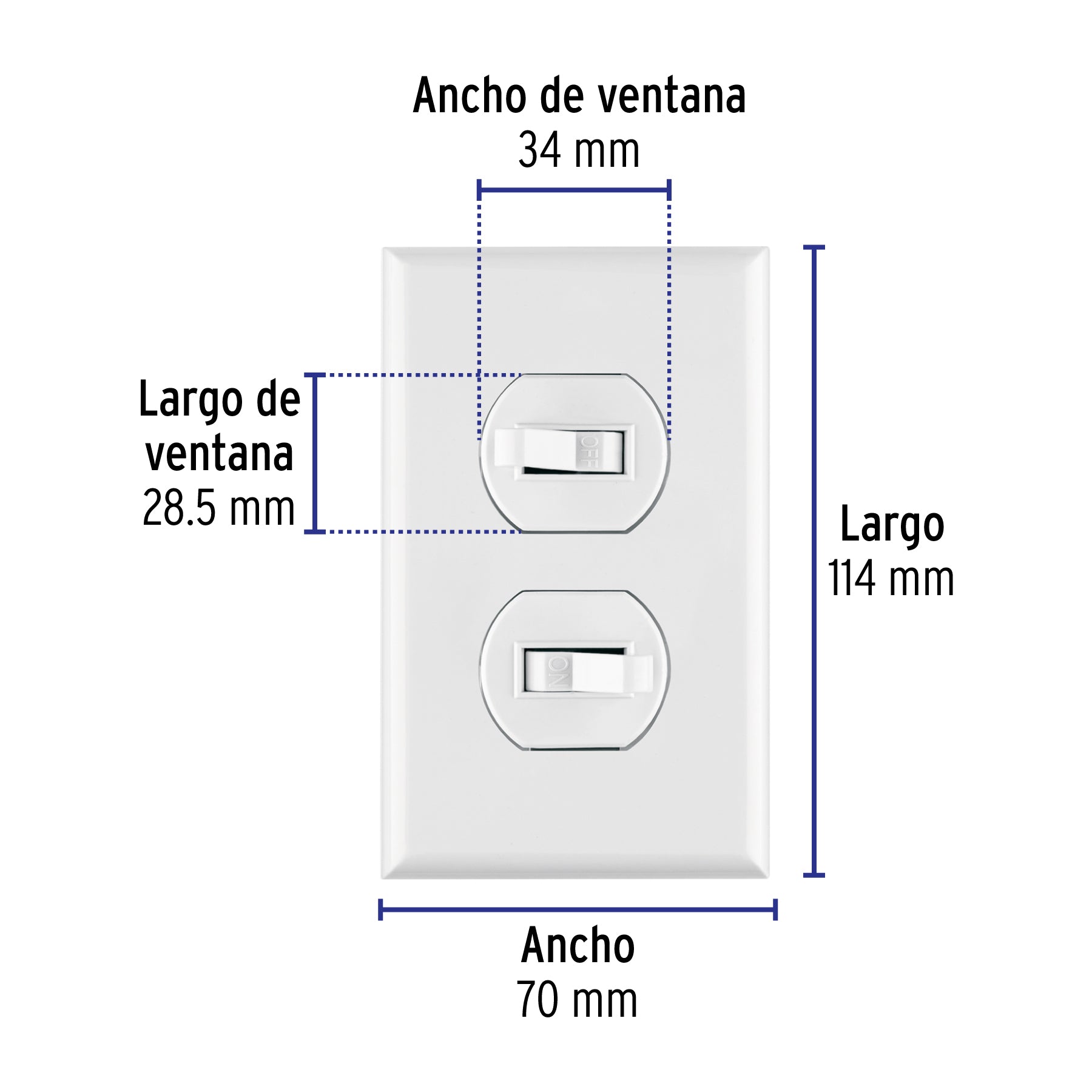 Placa armada 2 interruptores sencillo, línea Standard, blanc