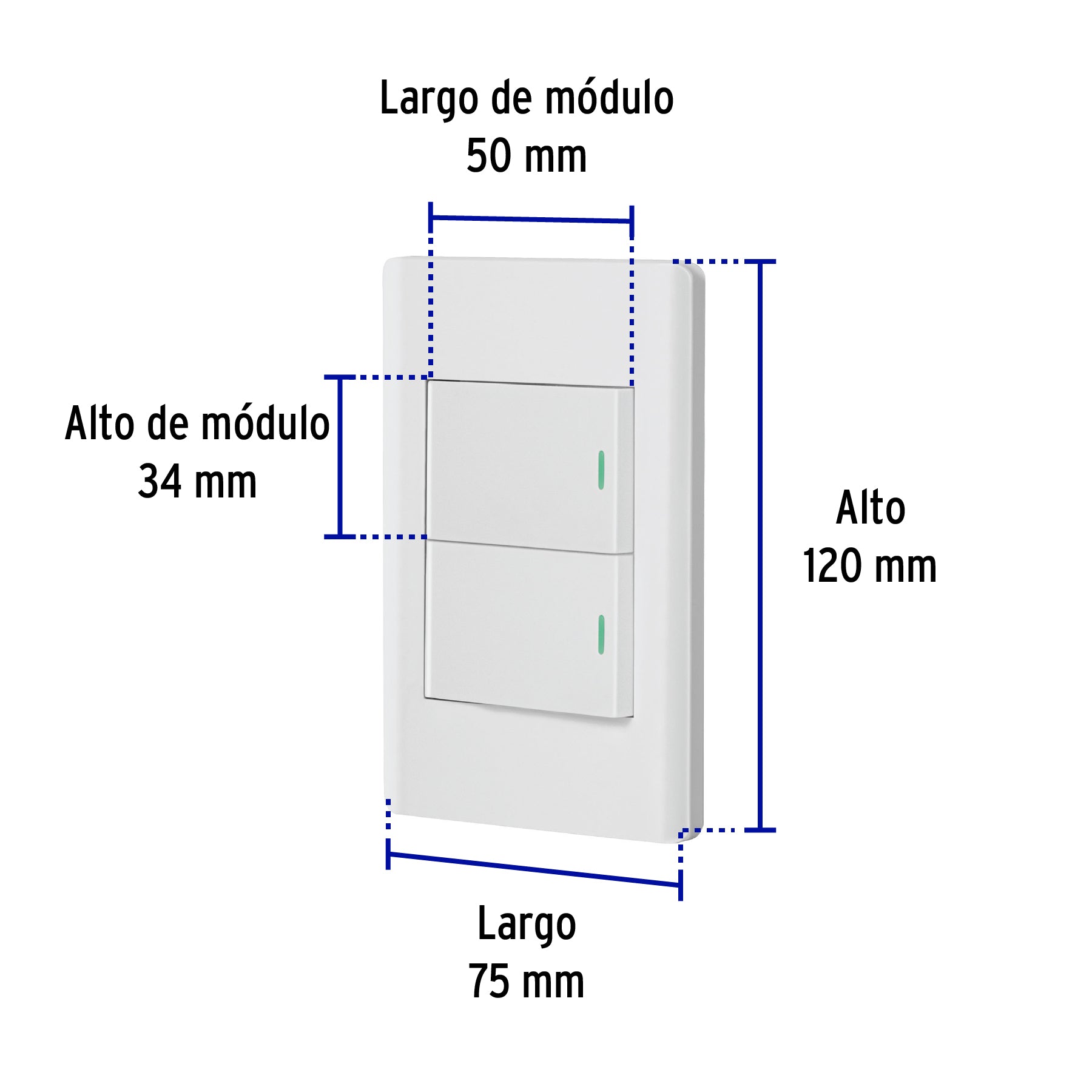 Placa armada blanca 1 interruptor y 1 de 3vías 1.5mód, Lisbo