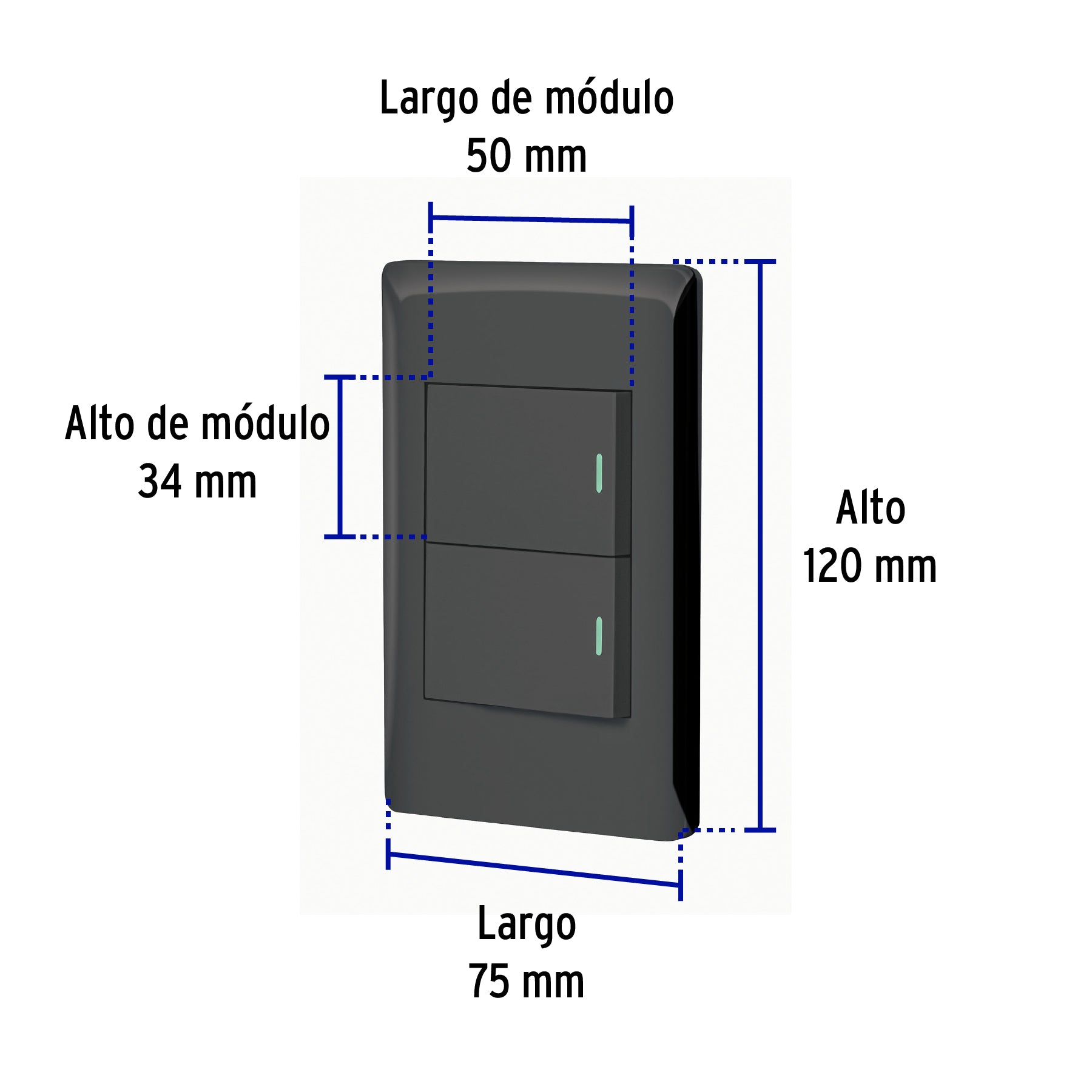 Placa armada negra 1 interruptor y 1 de 3vías 1.5mód,Lisboa