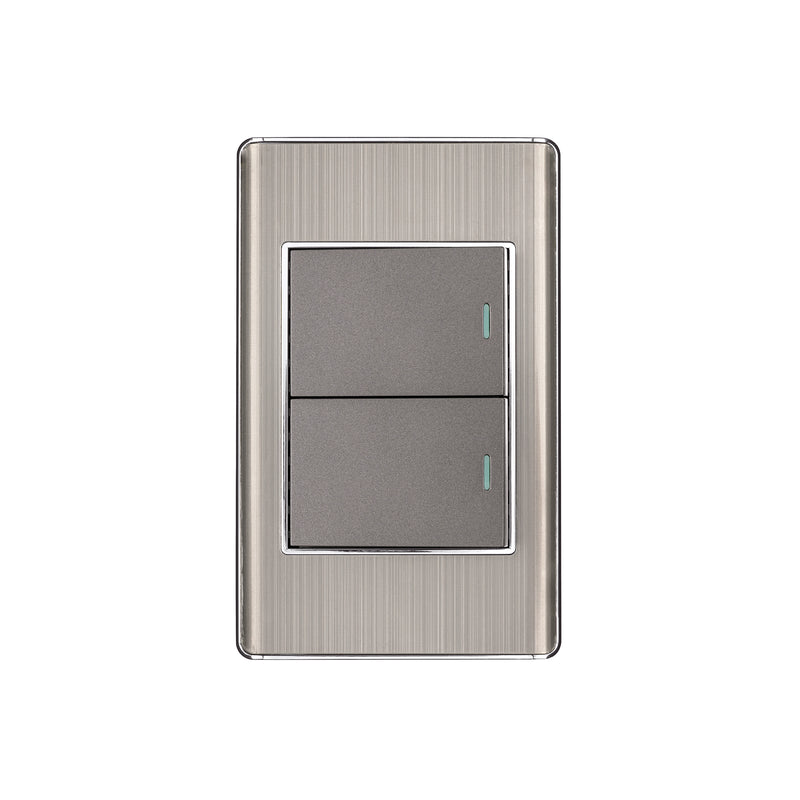 Placa armada acero inox 2 interruptores 1.5 módulos, Lisboa