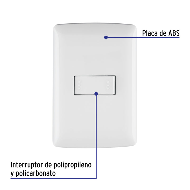 Placa armada 1 interruptor escalera, blanco, línea Italiana