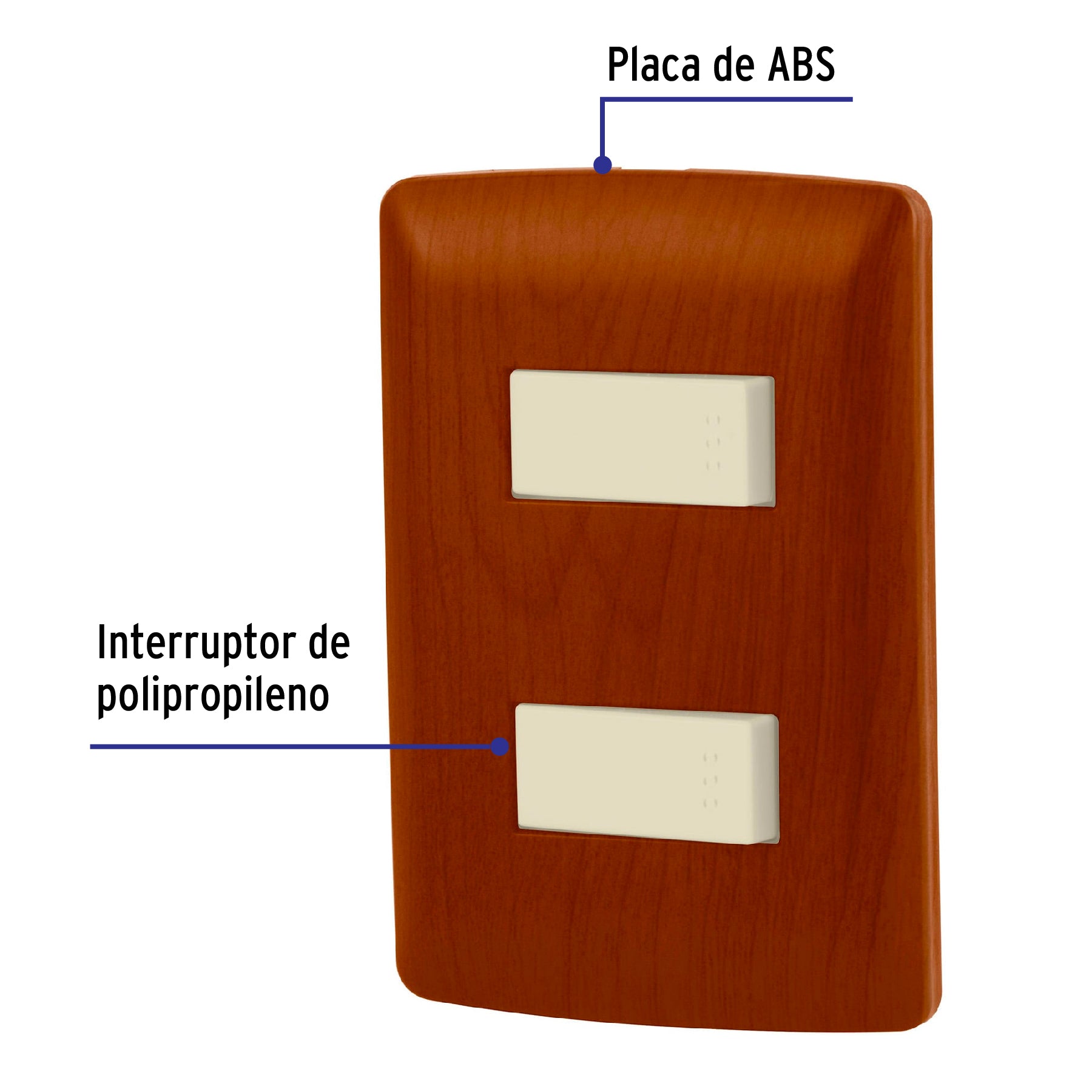 Placa armada 1 interruptor escalera, madera, línea Italiana