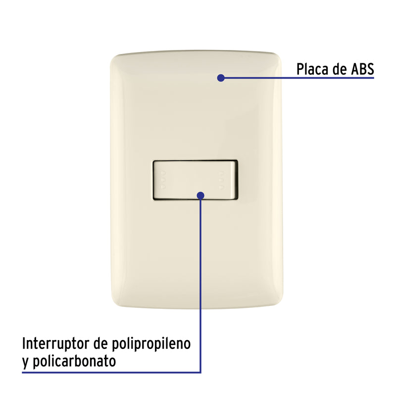 Placa armada 1 interruptor escalera marfil, línea Italiana