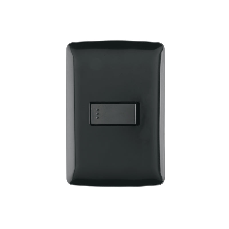 Placa armada 1 interruptor sencillo, negro, línea Italiana