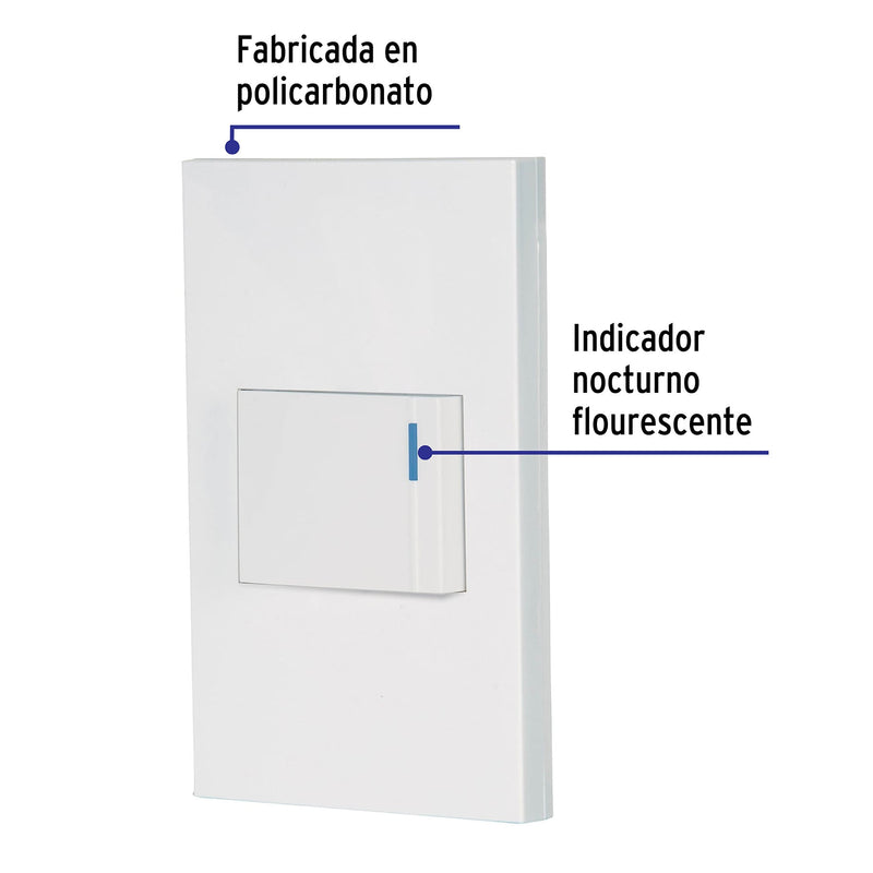 Placa armada 1 interruptor de 3vías, 1.5mód, Española,blanco