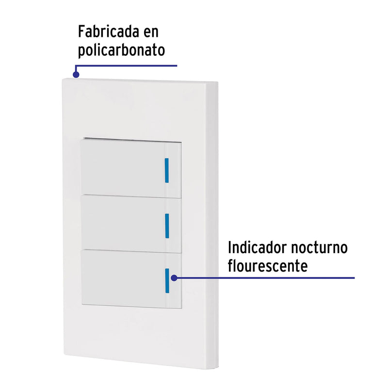 Placa armada 3 interruptores 1de 3vías,1 mod,Española,blanco
