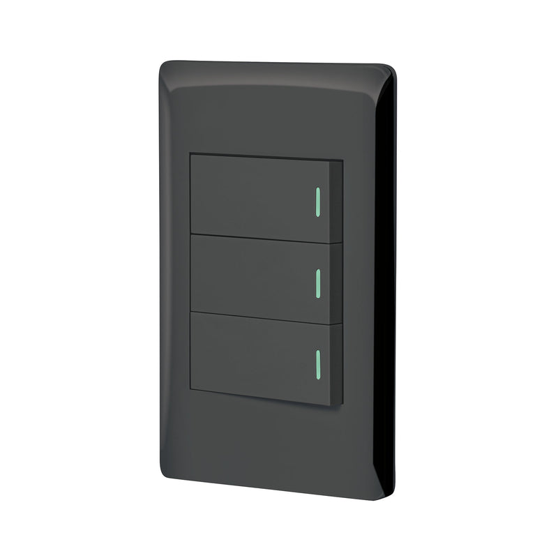 Placa armada negra 2 interruptores 1 de 3 vías 1 mód,Lisboa