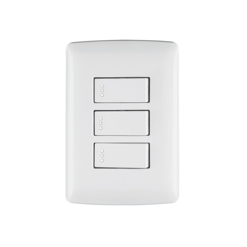 Placa armada 3 interruptores sencillos,blanco,línea Italiana