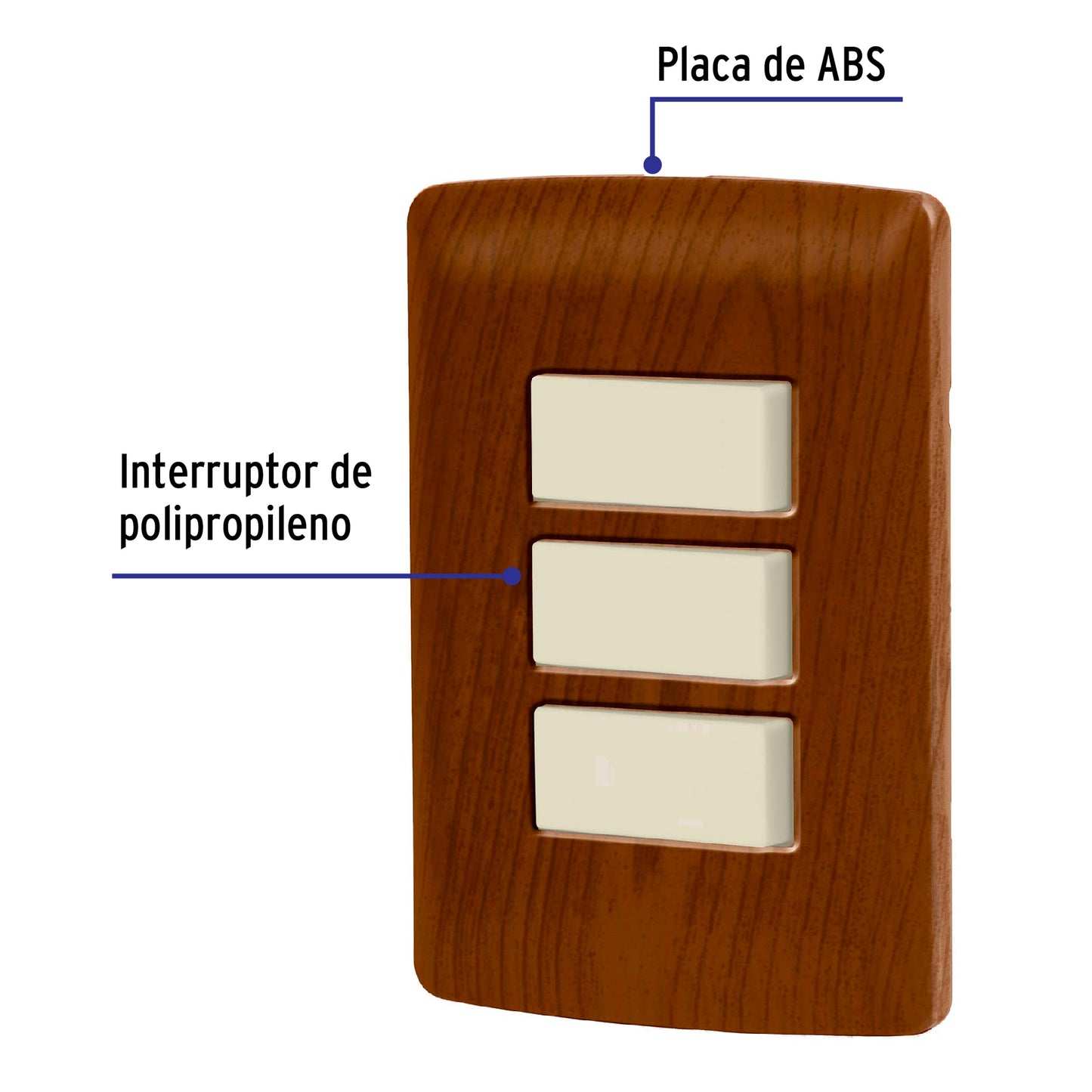 Placa armada 3 interruptores sencillos,madera,línea Italiana