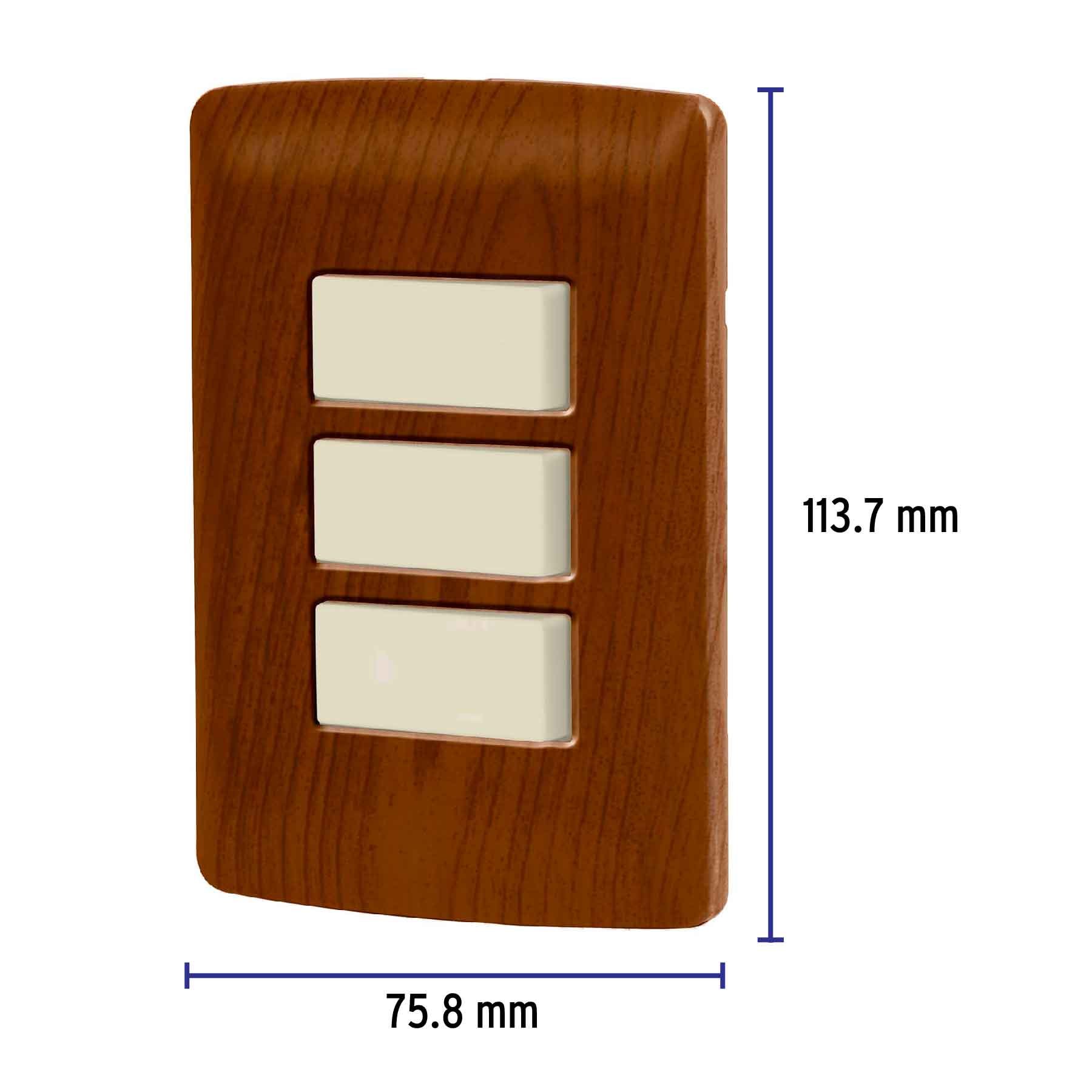 Placa armada 3 interruptores sencillos,madera,línea Italiana