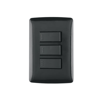 Placa armada 3 interruptores sencillos,negro, línea Italiana