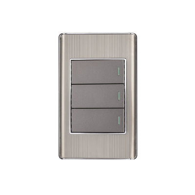 Placa armada acero inox 3 interruptores 1 módulo, Lisboa
