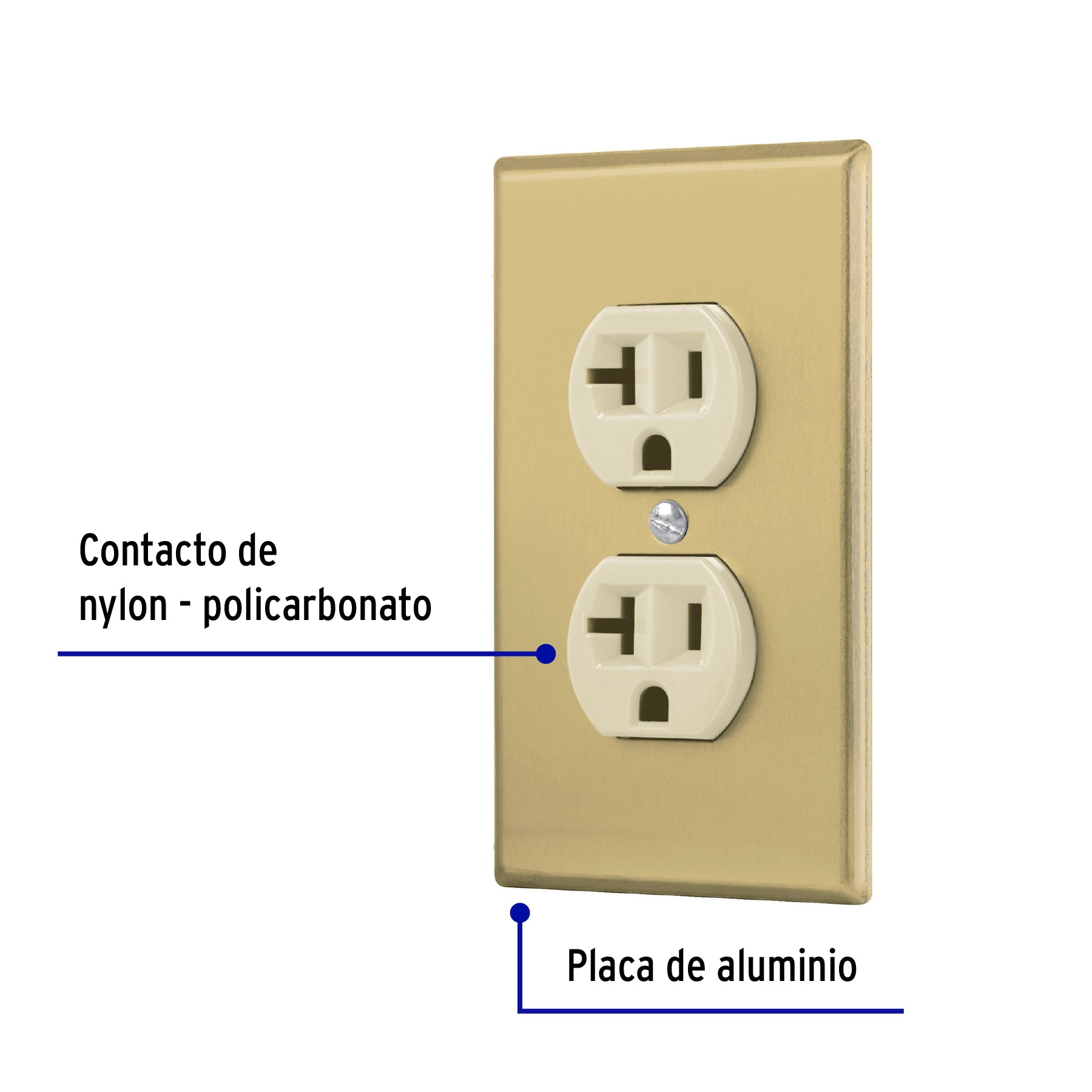 Placa armada contacto dúplex,2 polos,línea Standard,aluminio