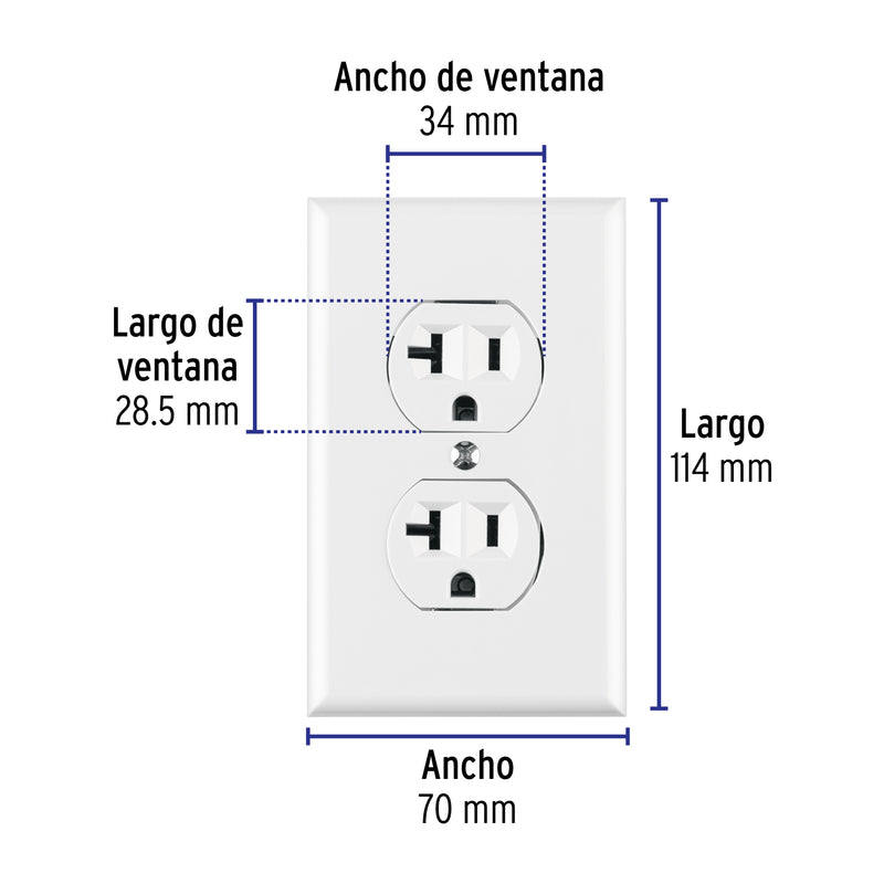 Placa armada contacto dúplex,2 polos, línea Standard, blanco